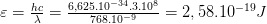 \varepsilon =\frac{2,{{58.10}^{-19}}}{1,{{6.10}^{-19}}}=1,61